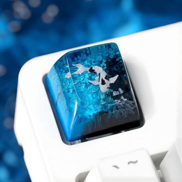 Blue Black Ocean Koi Resin Keycap
