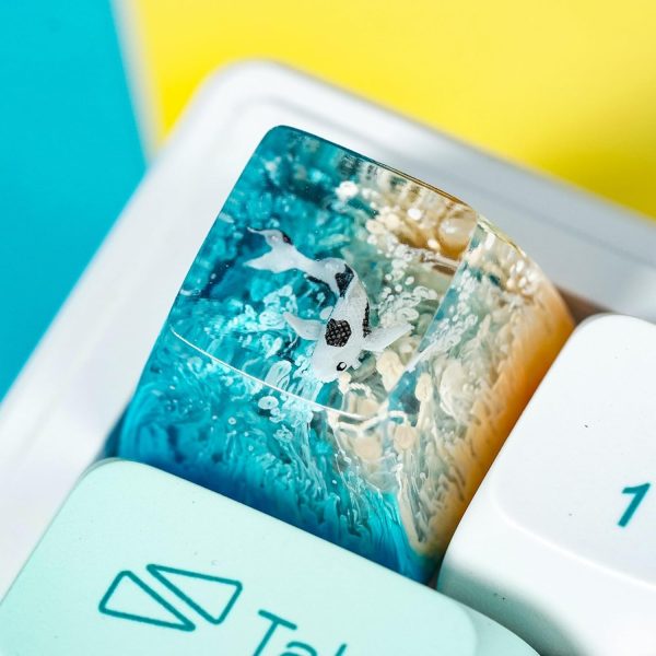 Light Yellow Blue Ocean Koi Resin Keycap