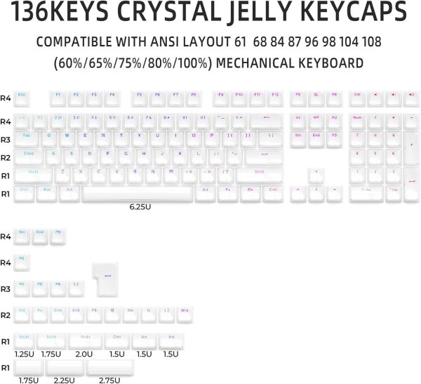 White Ceramic Style Jelly Shine Through Keycaps