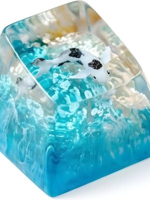 Light Yellow Blue Ocean Koi Resin Keycap