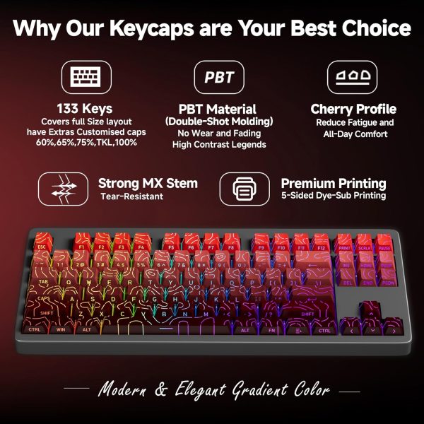 Red to Black Gradient Topographic PBT Keycaps